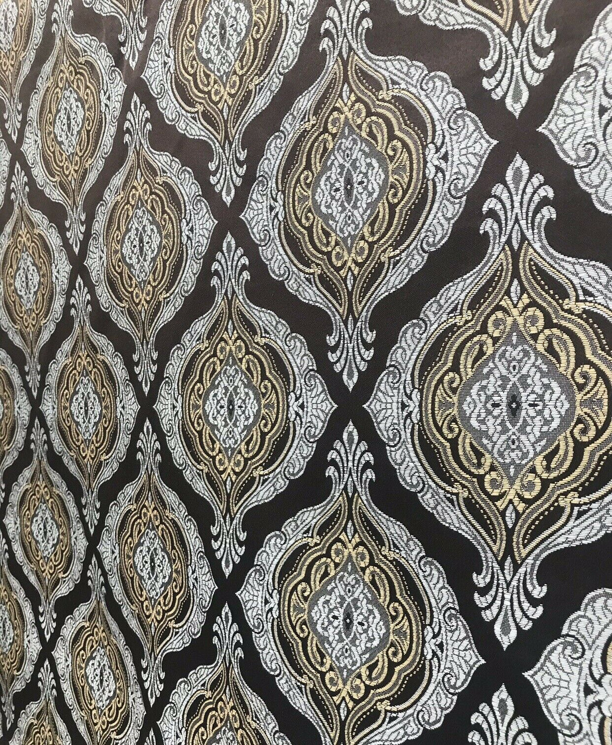 Duke Joseph Designer Brocade Satin Fabric Brown, Pale Blue, Gold - Damask G3 - Fancy Styles Fabric Pierre Frey Lee Jofa Brunschwig & Fils