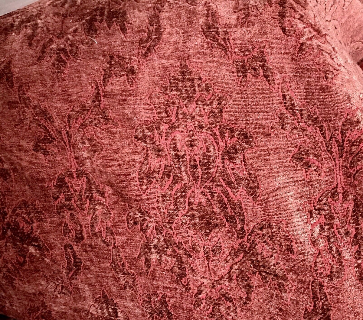 SWATCH Designer Velvet Chenille Burnout Fabric - Antique Raspberry Red - Fancy Styles Fabric Pierre Frey Lee Jofa Brunschwig & Fils