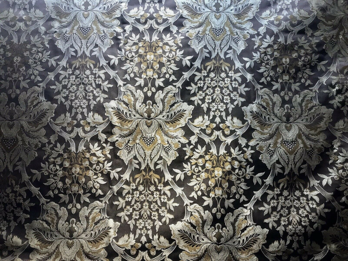 NEW Sir Ian 100% Silk Taffeta Dupioni Floral Brocade Damask Fabric -Brown - Fancy Styles Fabric Pierre Frey Lee Jofa Brunschwig & Fils