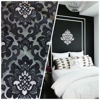 NEW Queen Allyson Designer Velvet Chenille Quilted Damask Burnout Upholstery Fabric - Black - Fancy Styles Fabric Pierre Frey Lee Jofa Brunschwig & Fils