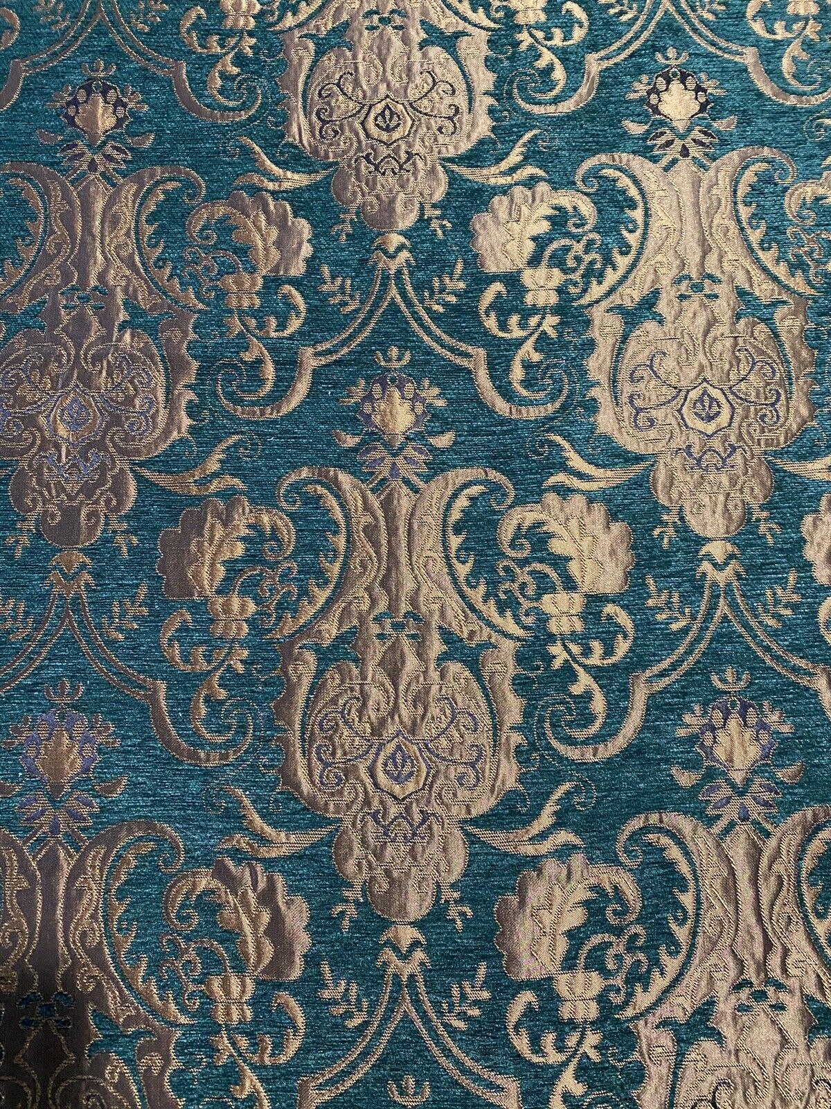 NEW Lady Emile Designer Damask Burnout Chenille Velvet Fabric - Green & Metallic Gold BTY - Fancy Styles Fabric Pierre Frey Lee Jofa Brunschwig & Fils