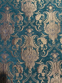 NEW Lady Emile Designer Damask Burnout Chenille Velvet Fabric - Green & Metallic Gold BTY - Fancy Styles Fabric Pierre Frey Lee Jofa Brunschwig & Fils