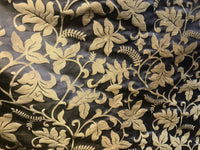 Lady Sorrel Designer Floral Drapery Satin Fabric - Black Gold- Decorating - Fancy Styles Fabric Pierre Frey Lee Jofa Brunschwig & Fils
