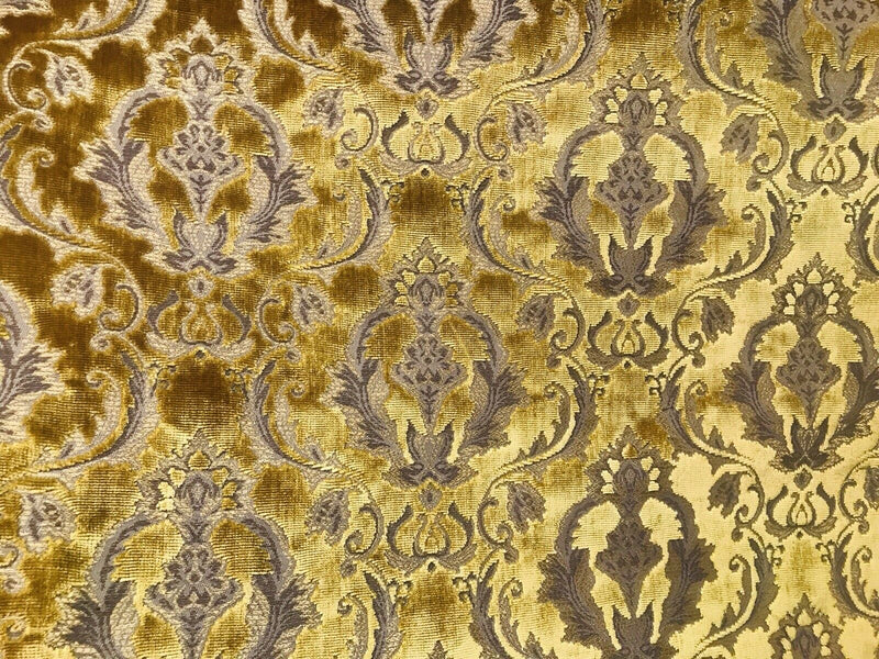 NEW Queen Estel Novelty Designer Italian Burnout Damask Velvet Fabric - Upholstery- BTY Gold - Fancy Styles Fabric Pierre Frey Lee Jofa Brunschwig & Fils