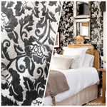 SWATCH Burnout Velvet Upholstery Fabric Floral Charcoal (almost Black) & White - Fancy Styles Fabric Boutique