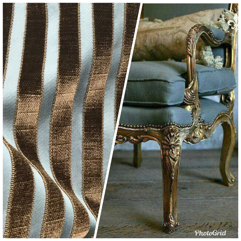 NEW! SALE! King Harry Made In Italy Burnout Damask Chenille Velvet Fabric  Stripes - Upholstery