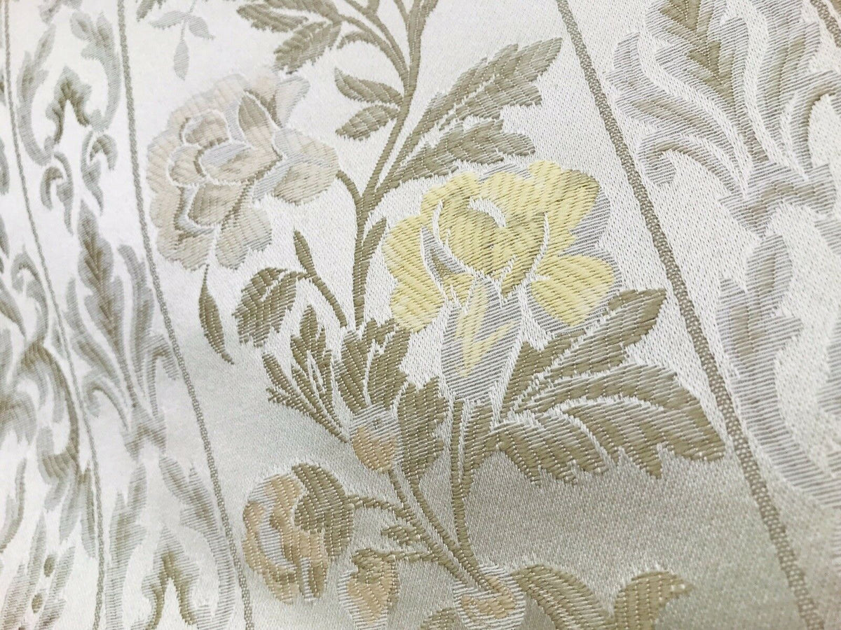 SWATCH Italian Brocade Satin Fabric- Ivory- Floral Upholstery Neoclassical Louis - Fancy Styles Fabric Pierre Frey Lee Jofa Brunschwig & Fils