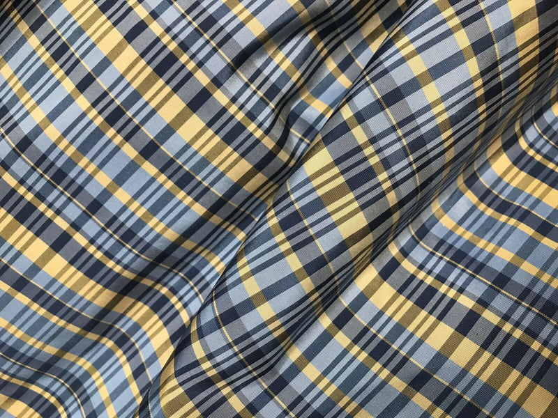 NEW Lady Riley Designer 100% Silk Taffeta Dupioni Plaid Tartan Fabric -Blue & Yellow - Fancy Styles Fabric Pierre Frey Lee Jofa Brunschwig & Fils