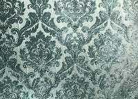 Queen Isabella Designer Damask Burnout Chenille Velvet Fabric - Turquoise Green - Fancy Styles Fabric Pierre Frey Lee Jofa Brunschwig & Fils