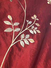 NEW! SALE! 100% Silk Taffeta Embroidered Floral Motif Fabric - Dark Red - Fancy Styles Fabric Boutique