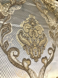 King Eliot Italian Brocade Damask Satin Fabric Ivory Gold Upholstery Neoclassical LLPBI0004 - Fancy Styles Fabric Pierre Frey Lee Jofa Brunschwig & Fils