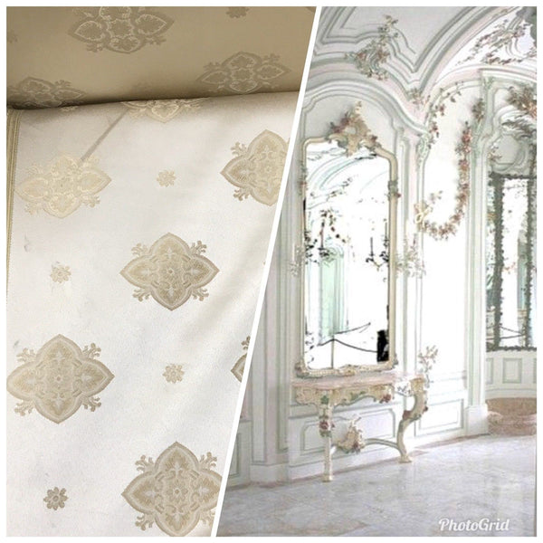 NEW! Designer Brocade Satin Fabric- Tone On Tone Cream- Upholstery Damask - Fancy Styles Fabric Pierre Frey Lee Jofa Brunschwig & Fils