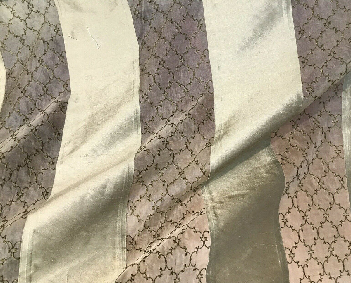 Lady Rachelle 100% Silk Taffeta Striped Drapery Fabric - Pale Green & Clear - Embroidered - Fancy Styles Fabric Pierre Frey Lee Jofa Brunschwig & Fils