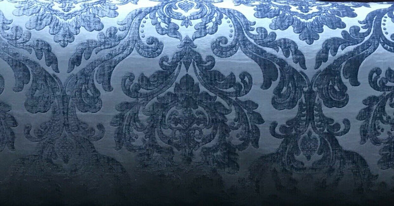 Queen Isabella Designer Damask Burnout Chenille Velvet Fabric - Jewel Blue BTY - Fancy Styles Fabric Pierre Frey Lee Jofa Brunschwig & Fils