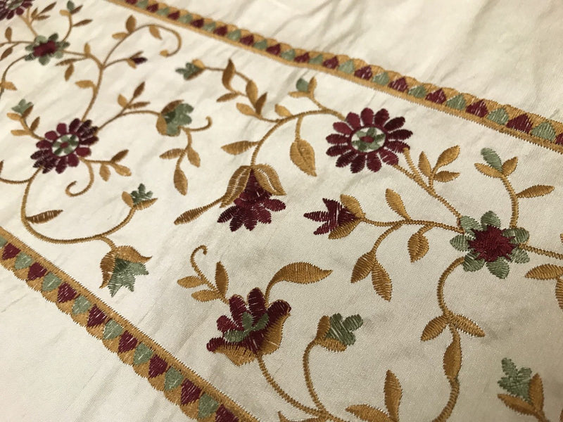 Designer 100% Silk Taffeta Embroidery Fabric - Antique Light Beige Floral - Fancy Styles Fabric Pierre Frey Lee Jofa