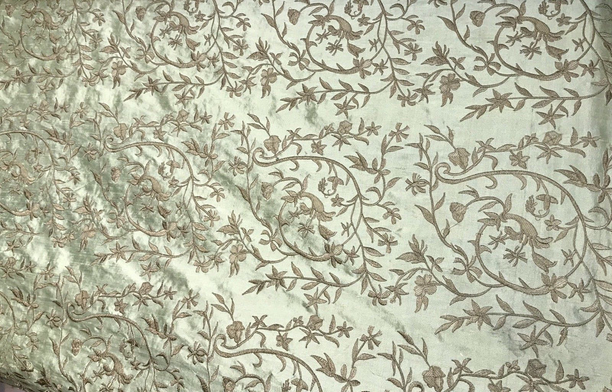 Queen Daphne Designer 100% Silk Taffeta Dupioni Embroidery Floral Fabric - Mint Green GFSUG0001 - Fancy Styles Fabric Pierre Frey Lee Jofa Brunschwig & Fils
