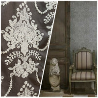 NEW! Princess Layla Designer Linen Inspired Damask Drapery Fabric- Charcoal Gray & White - Fancy Styles Fabric Pierre Frey Lee Jofa Brunschwig & Fils