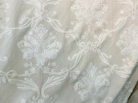 NEW! Lady Nora Novelty 100% Silk Fabric With Crewel Floral Embroidery- Ecru & White - Fancy Styles Fabric Pierre Frey Lee Jofa Brunschwig & Fils