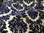 Duke Gabriel Designer Damask Burnout Chenille Velvet Fabric - Royal Blue BTY - Fancy Styles Fabric Pierre Frey Lee Jofa Brunschwig & Fils