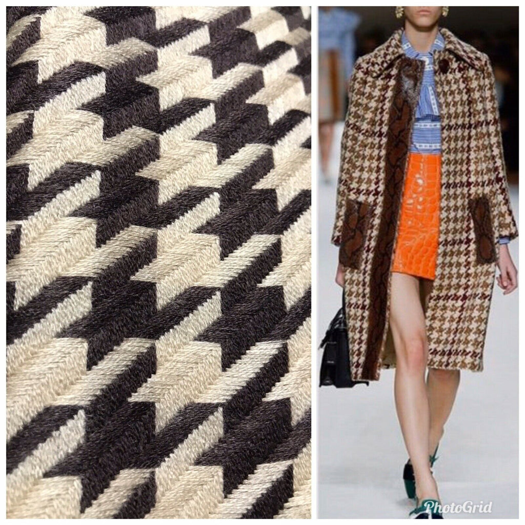 Sir Leo Novelty Designer Wool Oversized Pied de Coq Houndstooth Tweed Fabric - Brown - Fancy Styles Fabric Pierre Frey Lee Jofa Brunschwig & Fils