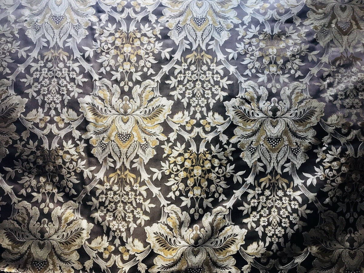 NEW Sir Ian 100% Silk Taffeta Dupioni Floral Brocade Damask Fabric -Brown - Fancy Styles Fabric Pierre Frey Lee Jofa Brunschwig & Fils