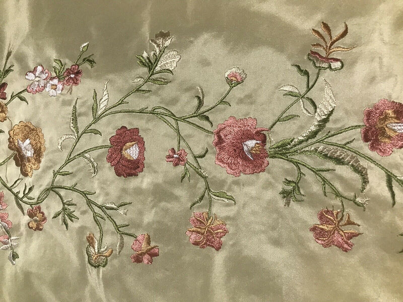 NEW! Duchess Megan Designer 100% Silk Dupioni Embroidery Floral Fabric- Beige - Fancy Styles Fabric Pierre Frey Lee Jofa Brunschwig & Fils