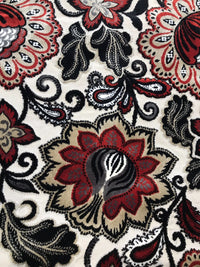NEW Novelty Belgium Burnout Chenille Velvet Fabric Upholstery- Red Floral - Fancy Styles Fabric Boutique