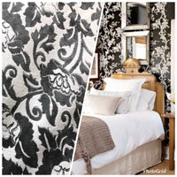 NEW! Burnout Velvet Upholstery Fabric Floral Charcoal (almost Black) & White - Fancy Styles Fabric Boutique