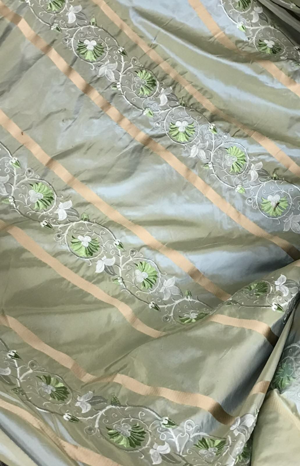 SWATCH Duchess Jezebel Designer 100% Silk Taffeta Aqua Green Fabric Embroidered Drapery - Fancy Styles Fabric Pierre Frey Lee Jofa Brunschwig & Fils