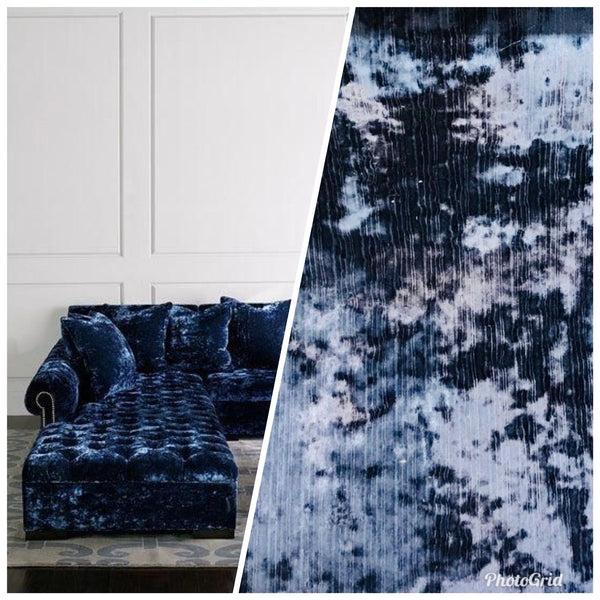 SWATCH- Designer Made In Belgium Crushed Velvet Upholstery Fabric - Navy Blue - Fancy Styles Fabric Pierre Frey Lee Jofa Brunschwig & Fils