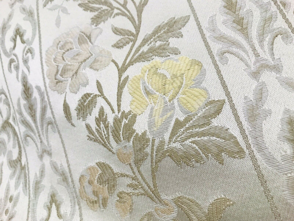 NEW Italian Brocade Satin Fabric- Ivory- Floral Upholstery Neoclassical Louis - Fancy Styles Fabric Pierre Frey Lee Jofa Brunschwig & Fils