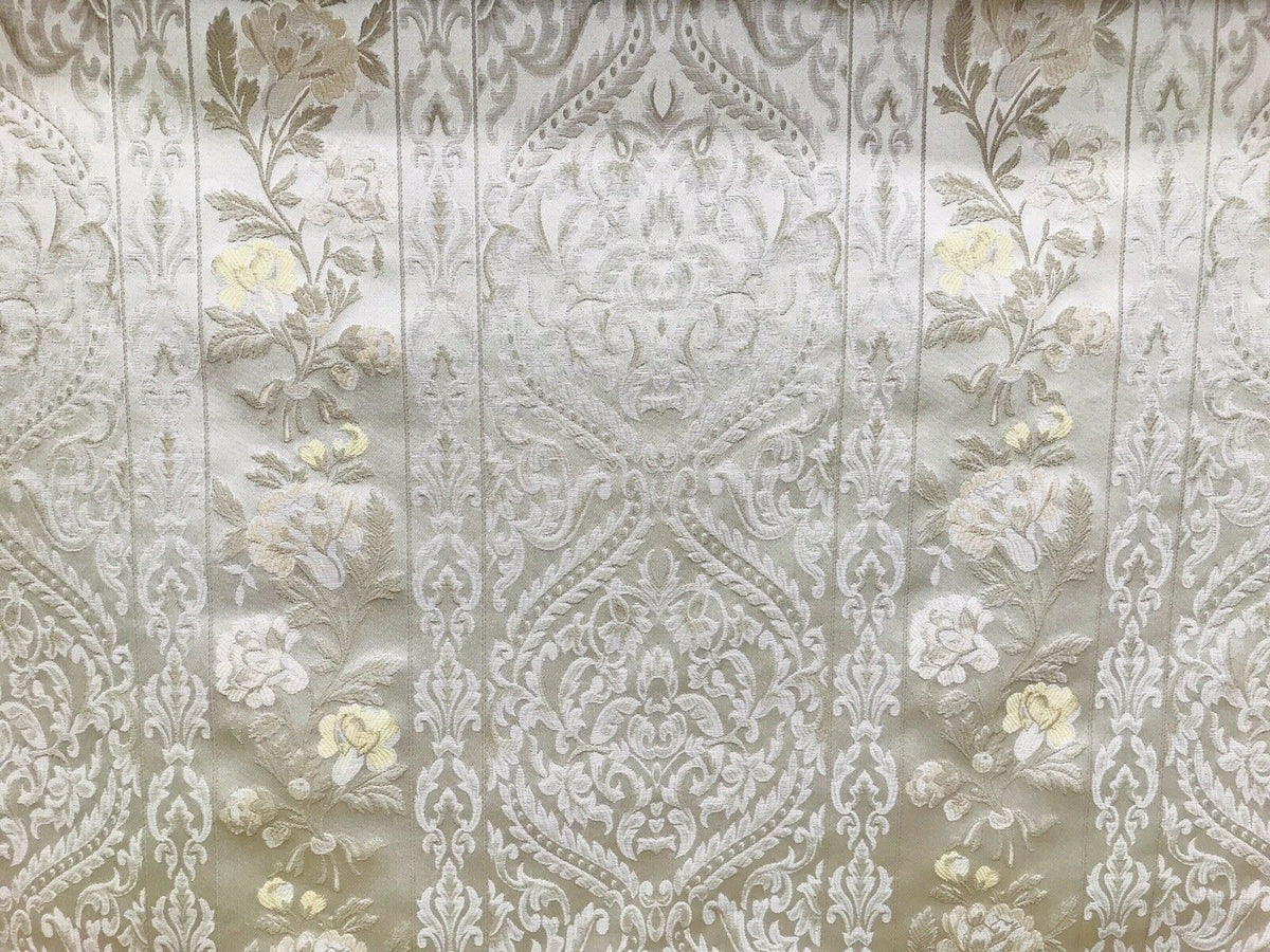SWATCH Italian Brocade Satin Fabric- Ivory- Floral Upholstery Neoclassical Louis - Fancy Styles Fabric Pierre Frey Lee Jofa Brunschwig & Fils