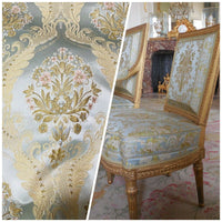 NEW Queen Antionette Novelty Ritz Neoclassical Brocade Damask Floral Satin Fabric - Louis Blue - Fancy Styles Fabric Pierre Frey Lee Jofa Brunschwig & Fils