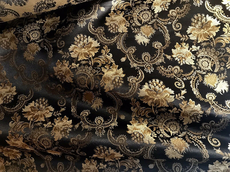 High quality black floral style damask silk satin brocade jacquard
