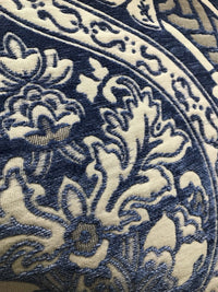 SWATCH Double Sided Burnout Chenille Velvet Fabric- Blue Upholstery Damask - Fancy Styles Fabric Boutique
