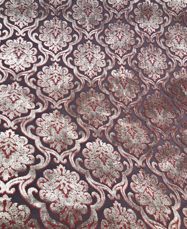 NEW Novelty Made In Italy Burnout Chenille Velvet Fabric Silver-Pink Upholstery - Fancy Styles Fabric Boutique