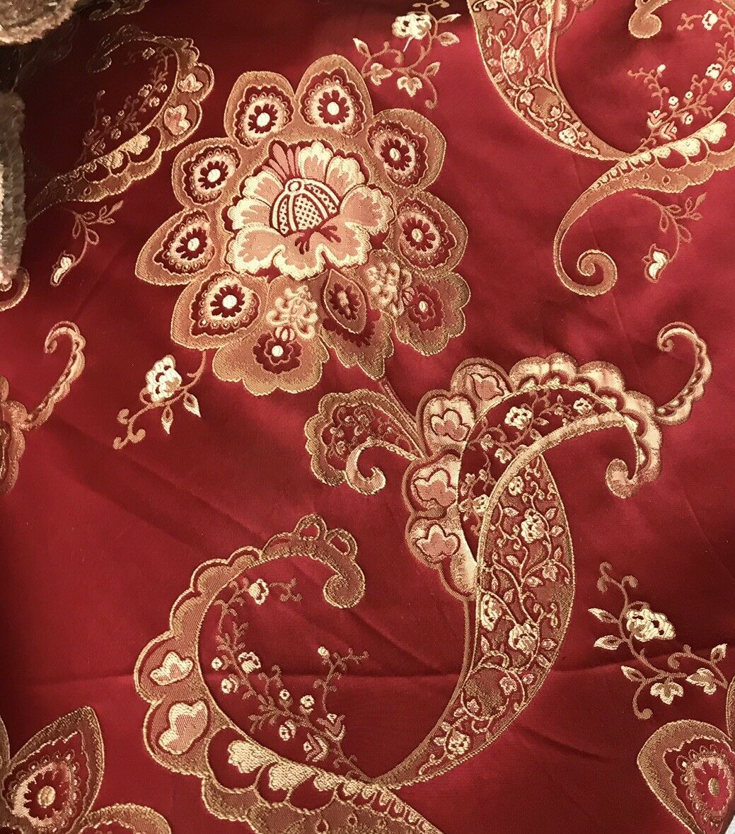 Lady Hyacinth Designer Brocade Satin Fabric- Antique Inspired Red and Gold - Upholstery - Fancy Styles Fabric Pierre Frey Lee Jofa Brunschwig & Fils