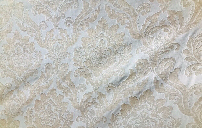Queen Isabella Designer Drapery Damask Burnout Chenille Velvet Fabric - Pearl Ivory - Fancy Styles Fabric Pierre Frey Lee Jofa Brunschwig & Fils