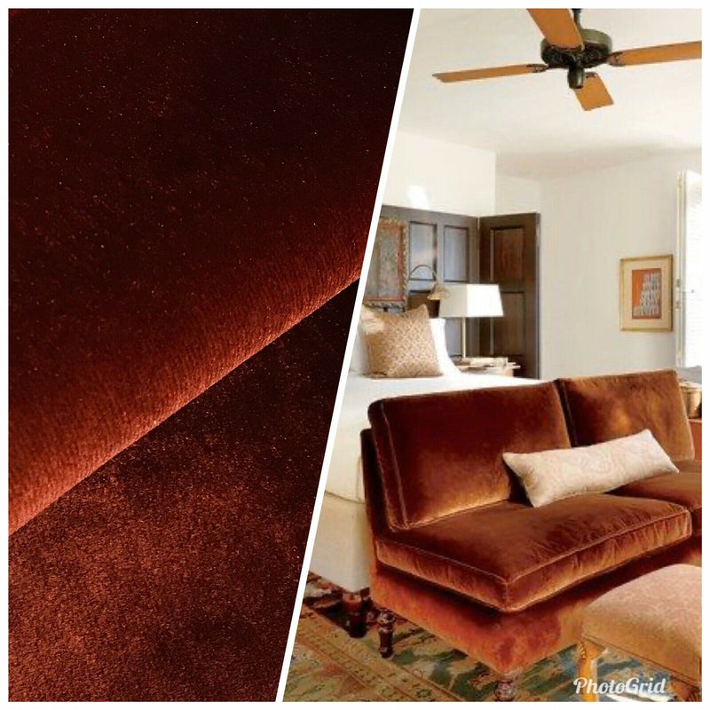 Designer Velvet Upholstery & Drapery Fabric -Rust Orange Red- By The Yard - Fancy Styles Fabric Pierre Frey Lee Jofa Brunschwig & Fils