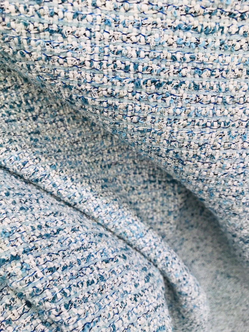 3/4 Yard Remnant- Designer Upholstery Heavyweight Tweed Fabric- Blue - Fancy Styles Fabric Pierre Frey Lee Jofa
