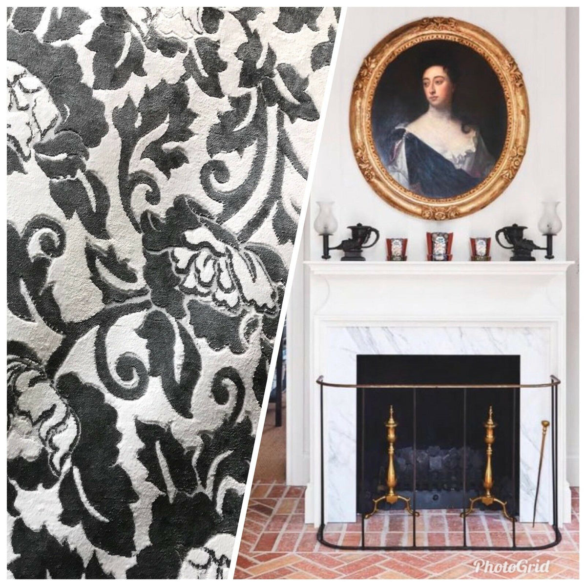 Baroness Angela Burnout Velvet Upholstery Fabric - Floral Charcoal & White LLPVS0008 - Fancy Styles Fabric Pierre Frey Lee Jofa Brunschwig & Fils