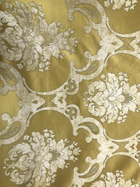 NEW Sir Darcey Designer Satin Burnout Damask Drapery Upholstery Fabric *Gold Yellow BTY - Fancy Styles Fabric Pierre Frey Lee Jofa Brunschwig & Fils