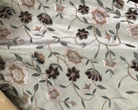 Designer 100% Silk Taffeta & Velvet Flowers Fabric Embroidery- Drapery - Beige - Fancy Styles Fabric Pierre Frey Lee Jofa