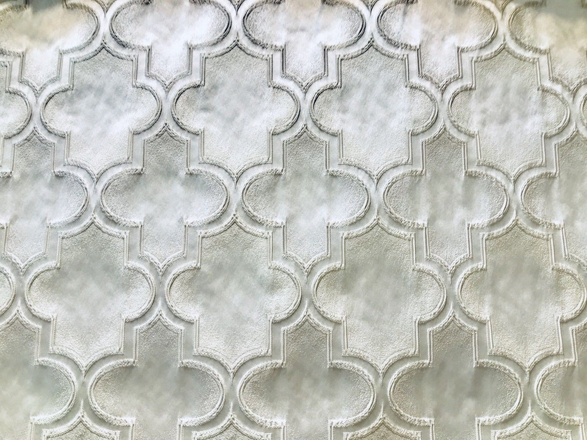 SWATCH Designer Brocade Satin Fabric Interior Design- White Cross- Upholstery - Fancy Styles Fabric Boutique