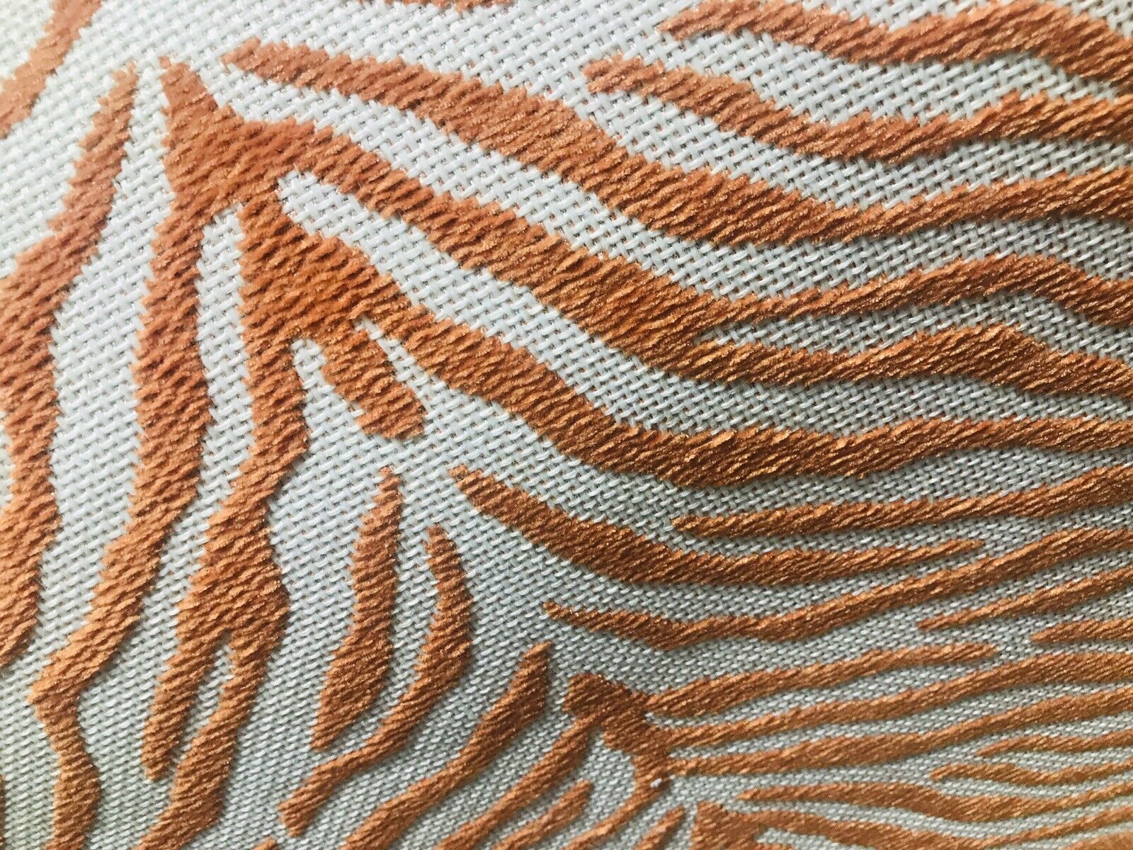 NEW Queen Claudia Designer Upholstery Heavyweight Burnout Zebra Chenille  Fabric- Orange White BTY