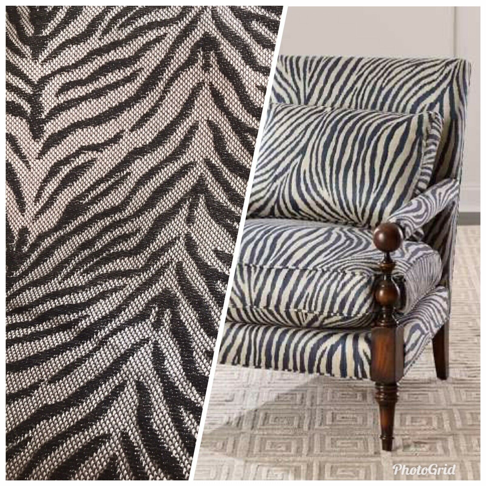 Chenille Blue Animal Print Upholstery Fabric