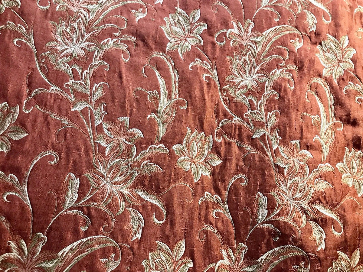 SWATCH 4” X 7” - Quilted Brocade Floral Upholstery Fabric- Rust Brick Red - Fancy Styles Fabric Pierre Frey Lee Jofa Brunschwig & Fils