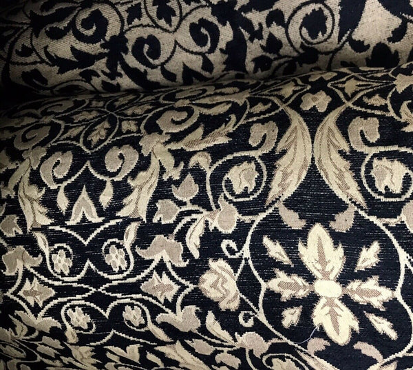 NEW SALE! Velvet Chenille Burnout Upholstery Drapery Fabric -Black & Gold Floral - Fancy Styles Fabric Pierre Frey Lee Jofa Brunschwig & Fils