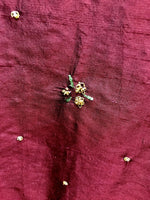 1 Yard Remnant- Queen Jane Beaded 100% Silk Dupioni Fabric - Red & Iridescent Black Tones - Fancy Styles Fabric Pierre Frey Lee Jofa Brunschwig & Fils