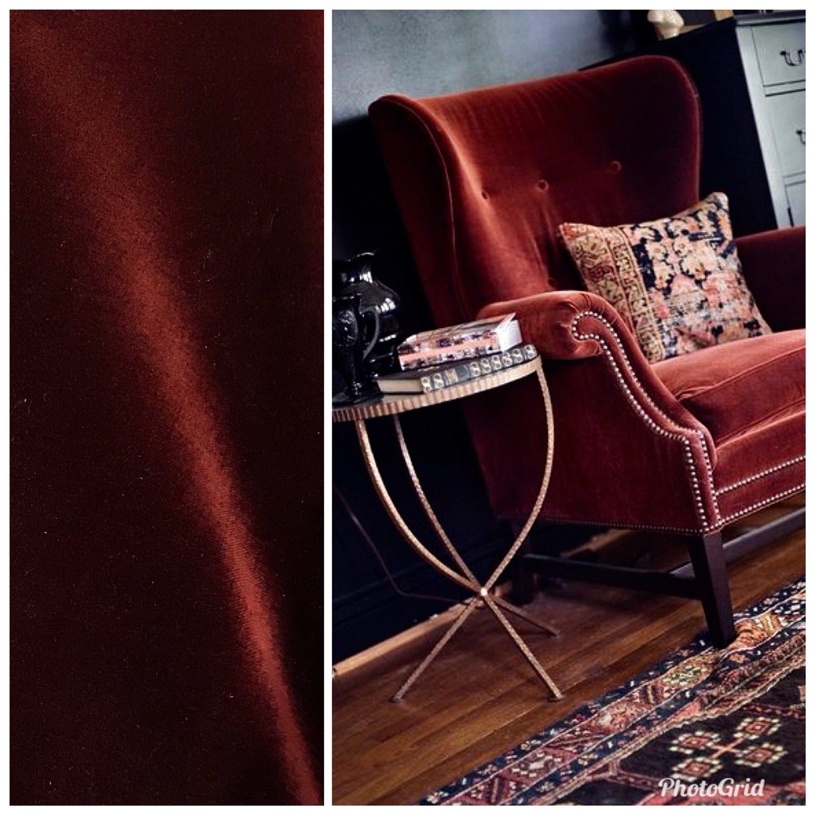 Prince Burgess Designer Upholstery Velvet Fabric - Dark Rust Red ...